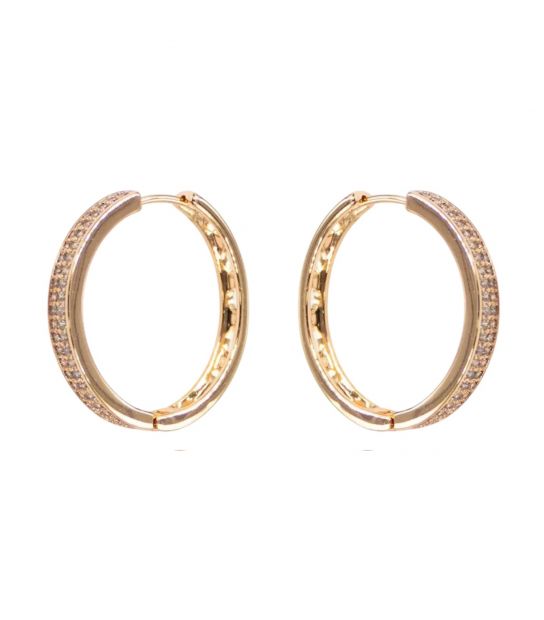 Сережки кільця - Доріжка два ряди каменів, лимонна позолота, діаметр - 2,3 см, ширина - 0,25 см