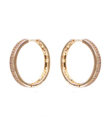 Сережки кільця - Доріжка два ряди каменів, лимонна позолота, діаметр - 2,3 см, ширина - 0,25 см