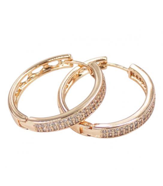 Серьги кольца — Дорожка два ряда камней, лимонная позолота, диаметр - 2,3см, ширина — 0,25см