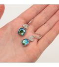 Серьги (крючки) Swarovski квадрат на основании из камней