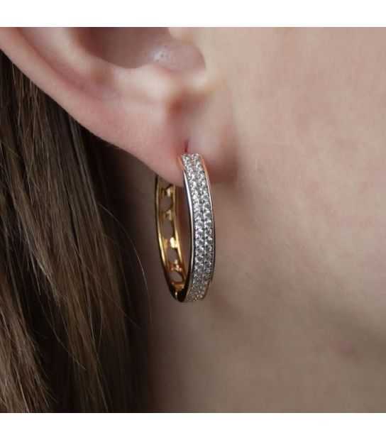 Сережки кільця - Доріжка два ряди каменів, лимонна позолота, діаметр - 2,3 см, ширина - 0,25 см