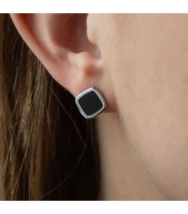 Сережки stainless steel з чорною емаллю Прямокутник (224112)