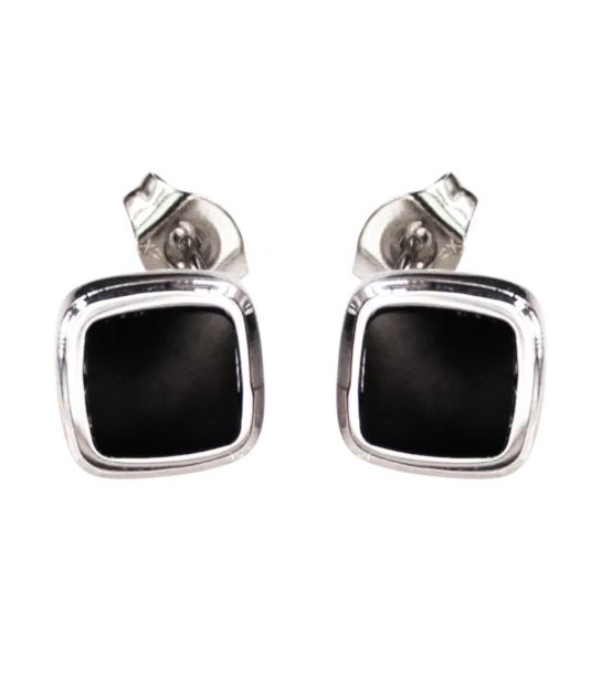 Серьги stainless steel с черной эмалью Прямоугольник (224112)