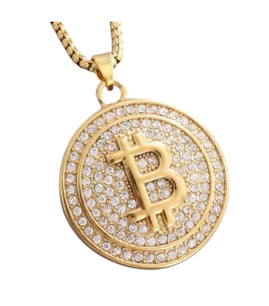 Подвеска на цепочке "Bitcoin Биткоин" сталь 14К