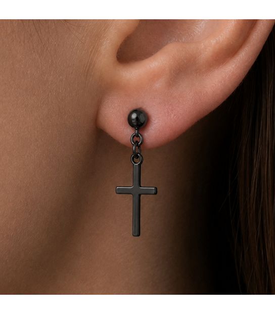 Серьги-гвоздики Xuping черный родий, подвески "Крестики" без камней медицинское золото