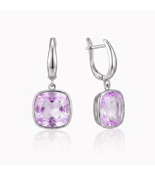 Сережки Swarovski світло голубий Квадрат родіум (Медична сталь)