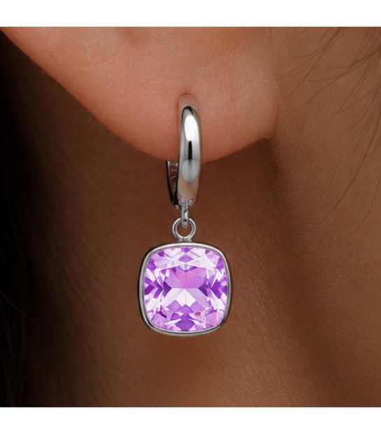 Сережки Swarovski світло голубий Квадрат родіум (Медична сталь)