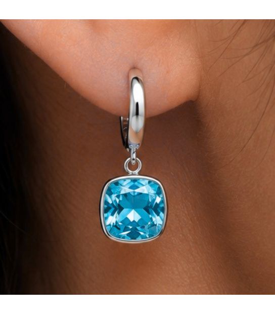 Серьги Swarovski светло голубой Квадрат родиум (Медицинская сталь)