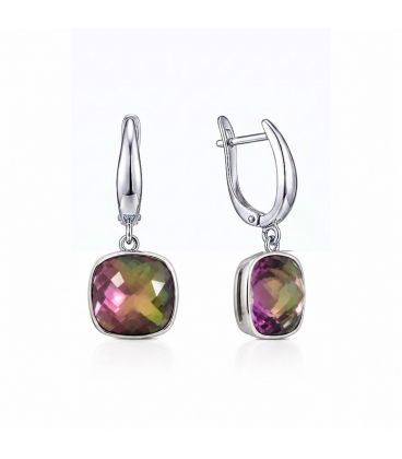 Серьги Swarovski бирюзовый Квадрат родиум (Медицинская сталь)