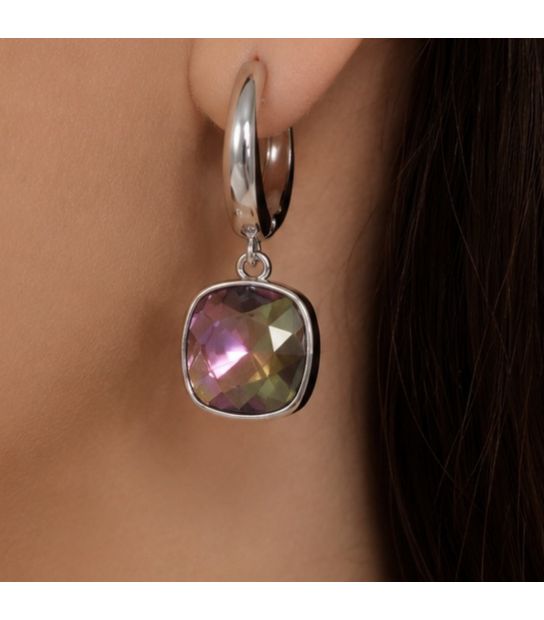 Серьги Swarovski бирюзовый Квадрат родиум (Медицинская сталь)
