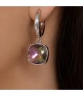 Серьги Swarovski бирюзовый Квадрат родиум (Медицинская сталь)