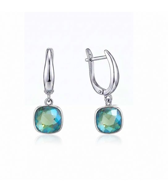 Серьги Swarovski розовый и жёлтый Квадрат родиум (Медицинская сталь)
