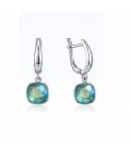 Сережки Swarovski синій та зелений Квадрат родіум (Медична сталь)
