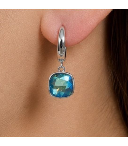 Серьги Swarovski розовый и жёлтый Квадрат родиум (Медицинская сталь)