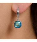 Серьги Swarovski розовый и жёлтый Квадрат родиум (Медицинская сталь)