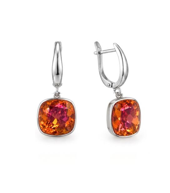 Сережки Swarovski червоний Квадрат родіум (Медична сталь)