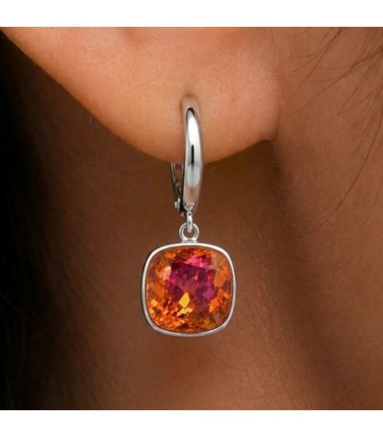 Сережки Swarovski червоний Квадрат родіум (Медична сталь)