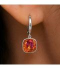 Сережки Swarovski червоний Квадрат родіум (Медична сталь)