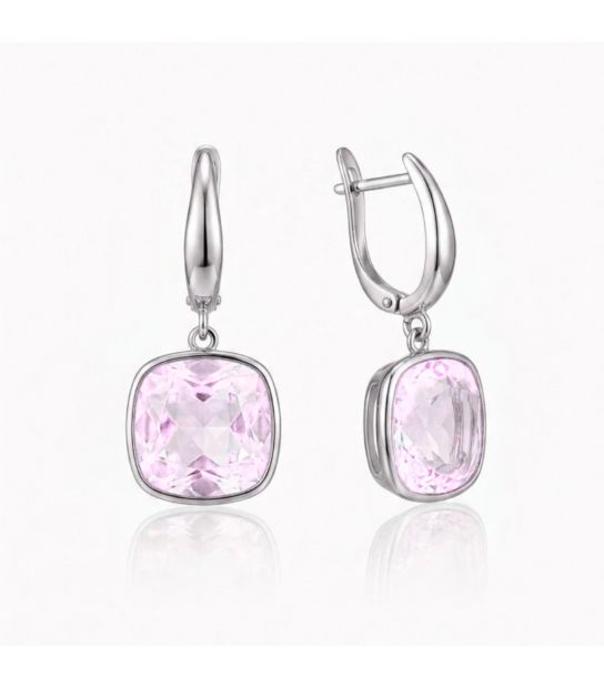 Сережки Swarovski світло фіолетовий Квадрат родіум (Медична сталь)