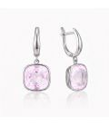 Сережки Swarovski світло рожевий Квадрат родіум (Медична сталь)