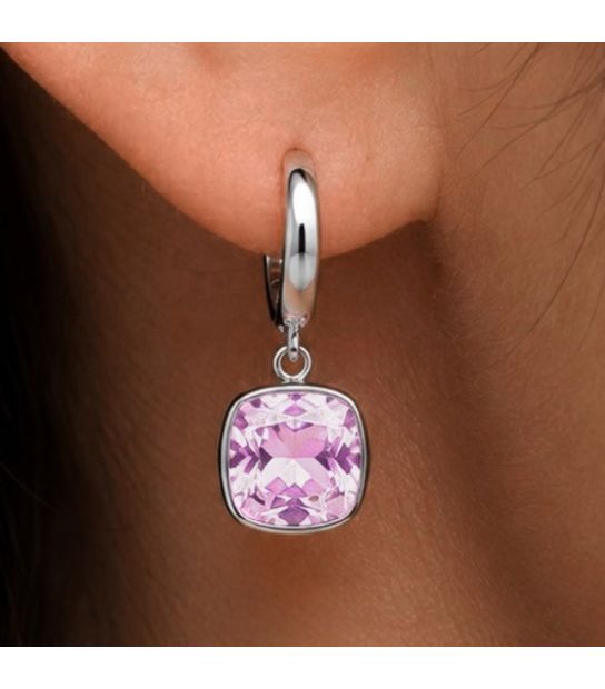 Сережки Swarovski світло фіолетовий Квадрат родіум (Медична сталь)