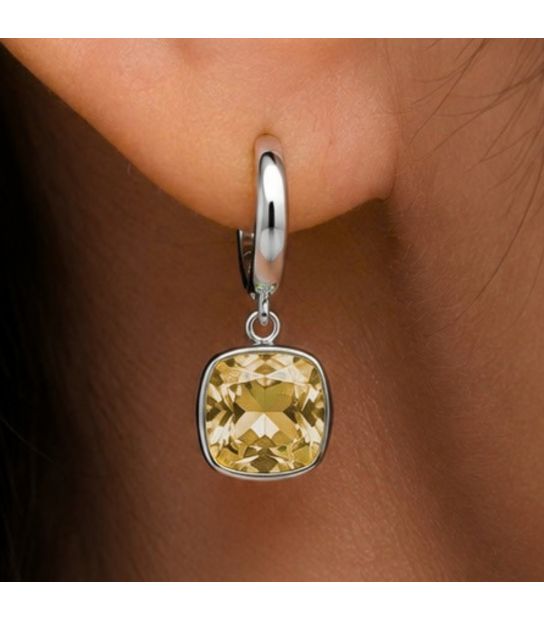 Сережки Swarovski світло голубий Квадрат родіум (Медична сталь)