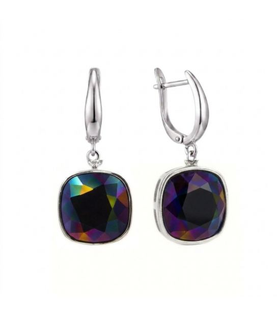 Сережки Swarovski світло зелений Квадрат родіум (Медична сталь)