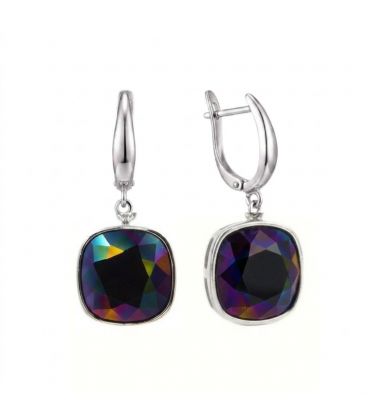 Сережки Swarovski світло зелений Квадрат родіум (Медична сталь)