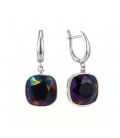 Сережки Swarovski чорний з фіолетовим відтінком (хамелеон) Квадрат родіум (Медична сталь)