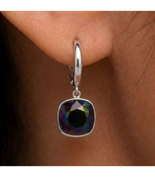 Сережки Swarovski світло зелений Квадрат родіум (Медична сталь)