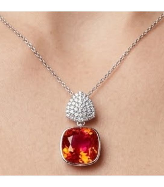 Кулон Swarovski Квадрат на основі каміння родіум (Медична сталь)