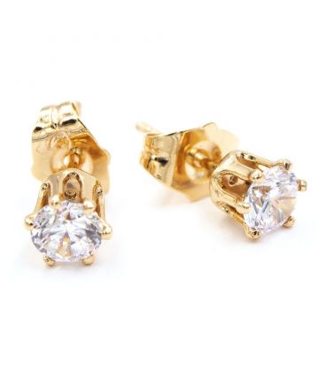 Сережки-гвоздики лимонна позолота «Білий камінь 5 мм»